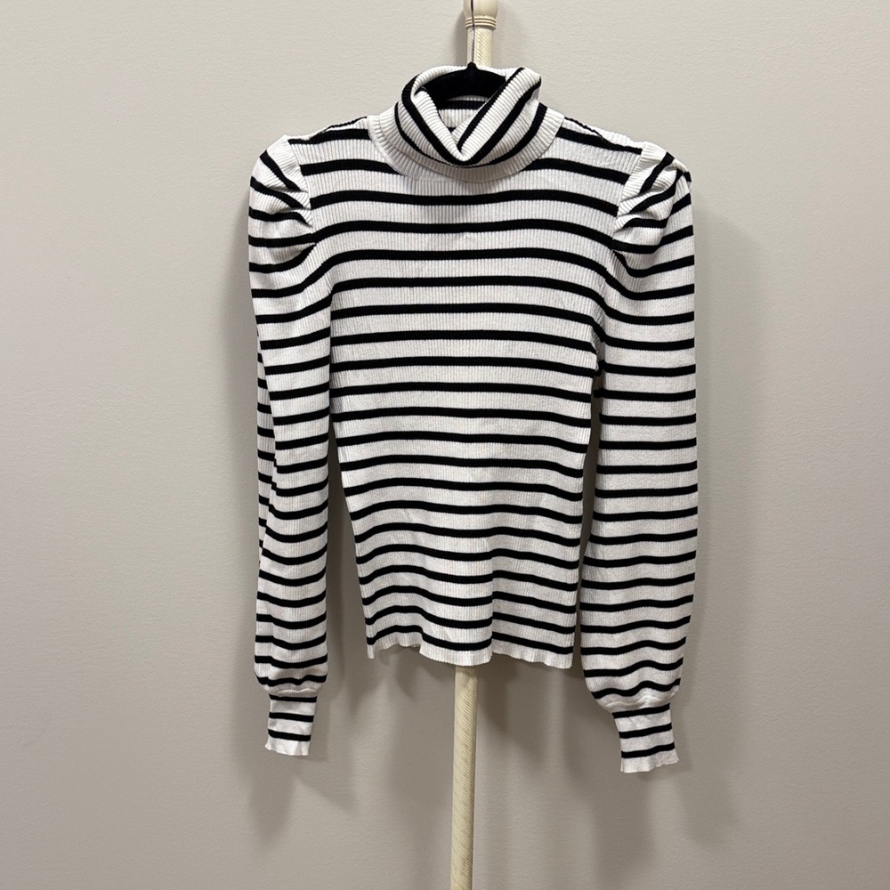 Fashion Nova Black and White Striped Turtleneck Sweater